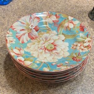 222 Fifth Floral salad  Plates with Blue and Red Accents